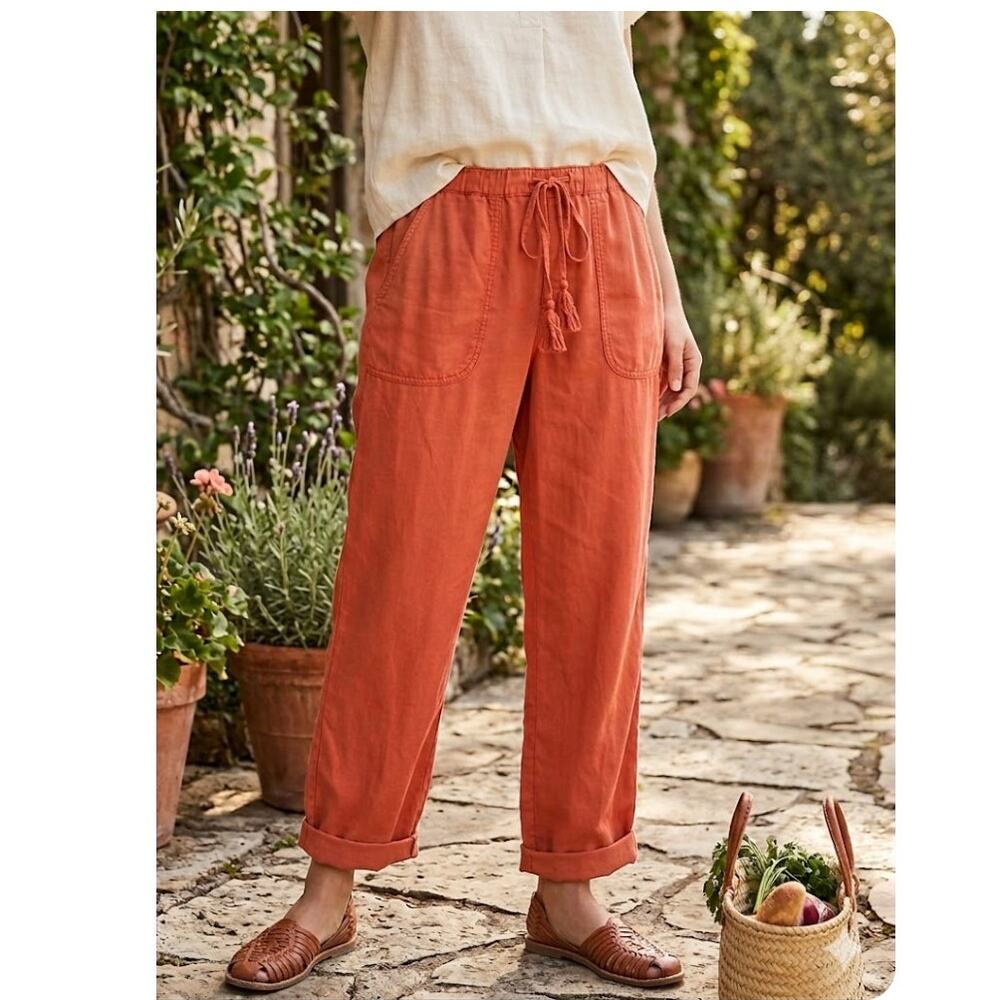 Anthropologie Hei Hei Mora Lyocell Drawstring Pants Coral Orange Boho Utility M